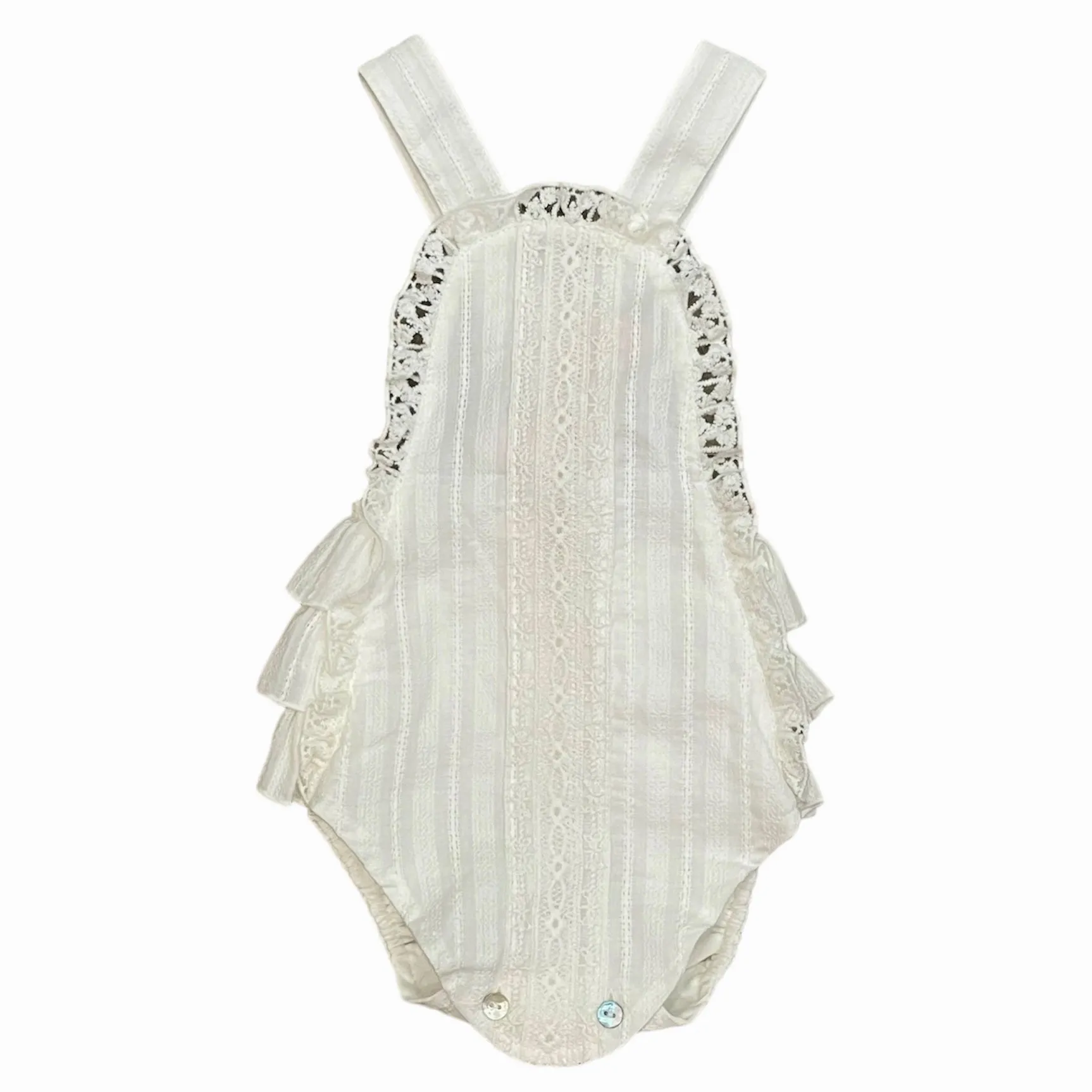 Mädchen Creme Rüschen T-Shirt & Overall