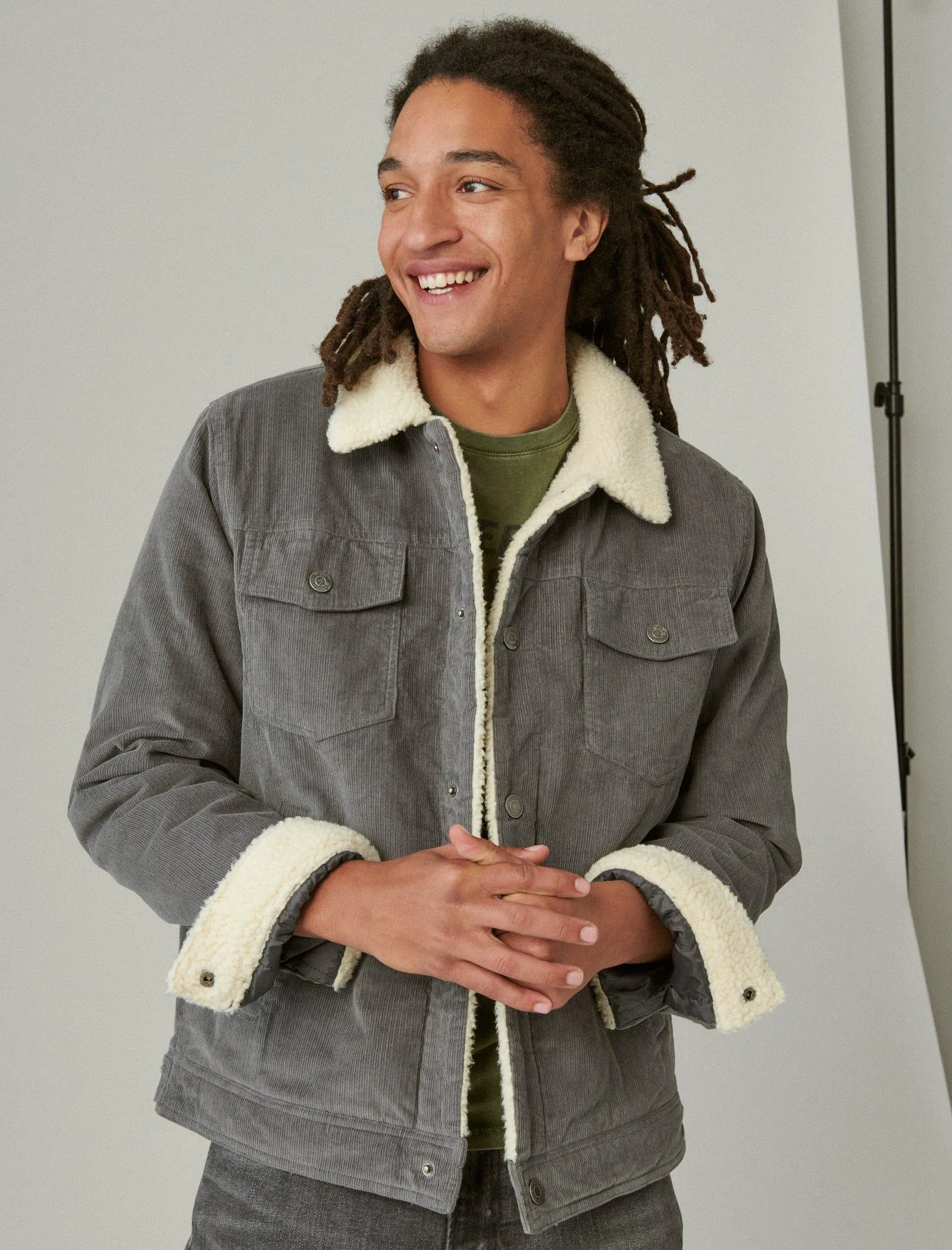 Lucky Brand Cord Trucker Jacke mit Kunstfellfutter Grau Lucky Brand