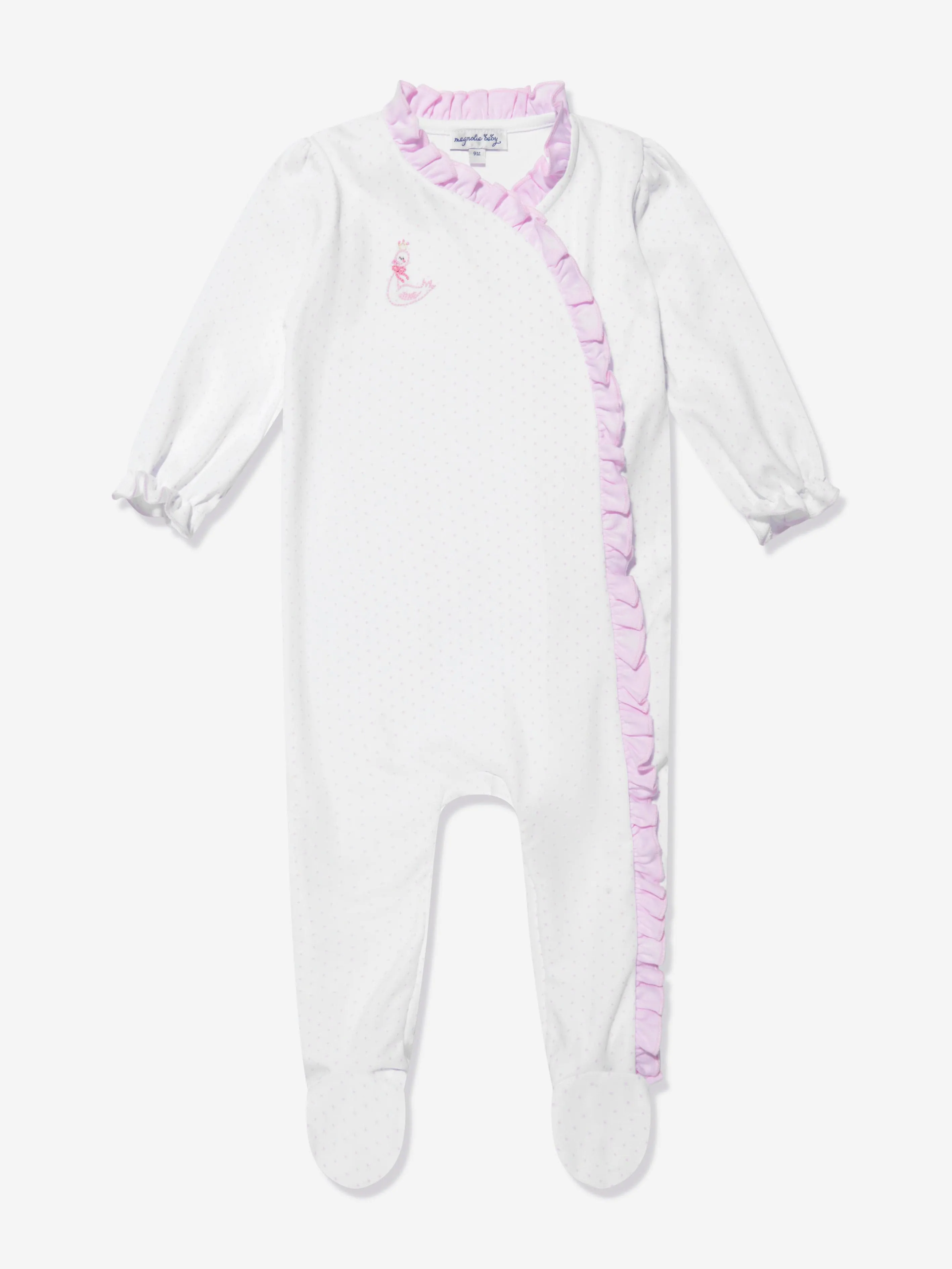 Magnolia Baby Baby Girls Schwan Bestickter Quer Rüschen Babybody in Weiß