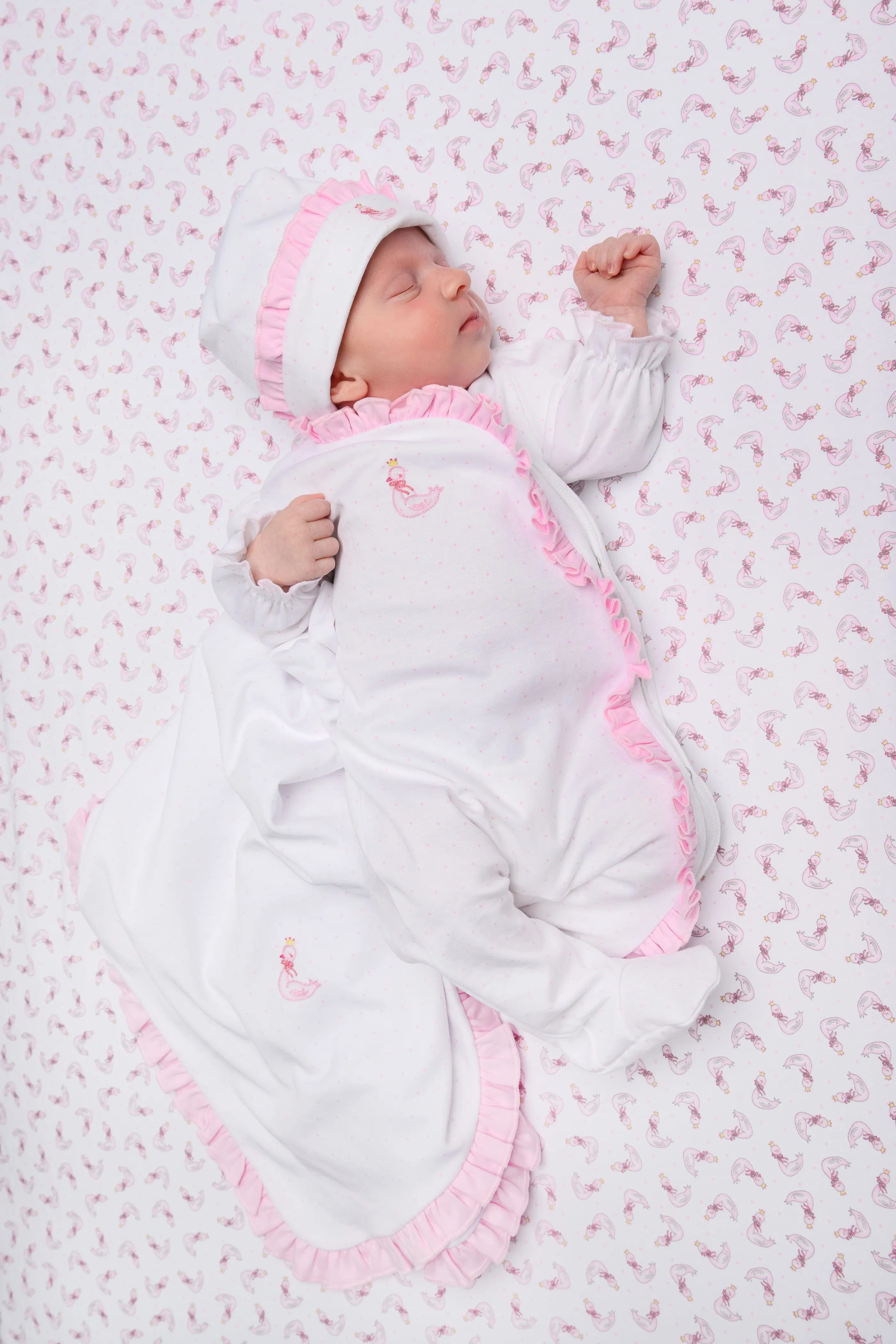 Magnolia Baby Baby Girls Schwan Bestickter Quer Rüschen Babybody in Weiß
