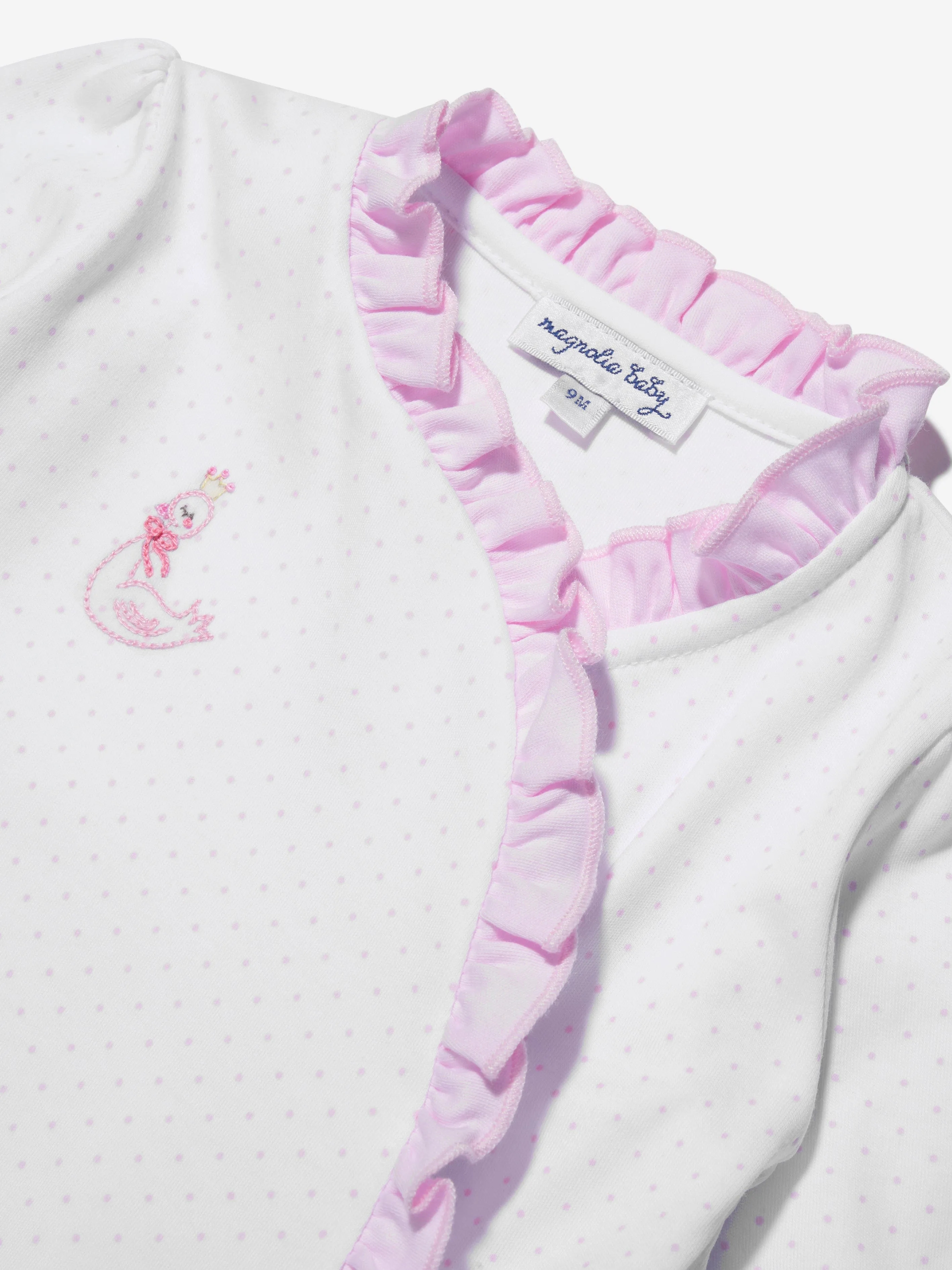 Magnolia Baby Baby Girls Schwan Bestickter Quer Rüschen Babybody in Weiß