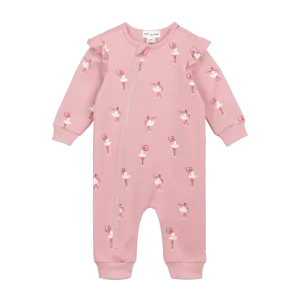 MILES THE LABEL Ballerina-Druck auf Rosé Rüschen-Playsuit