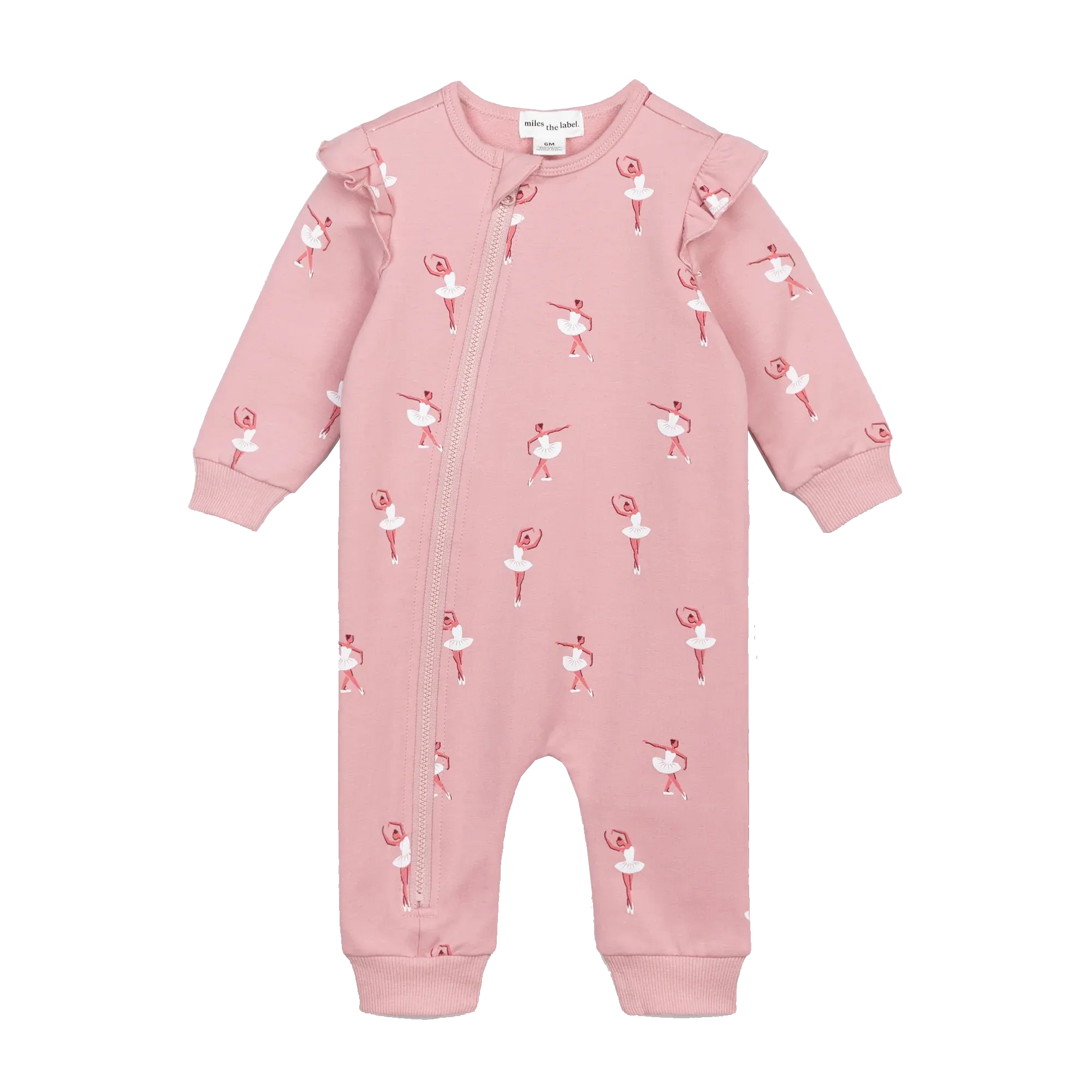 MILES THE LABEL Ballerina-Druck auf Rosé Rüschen-Playsuit