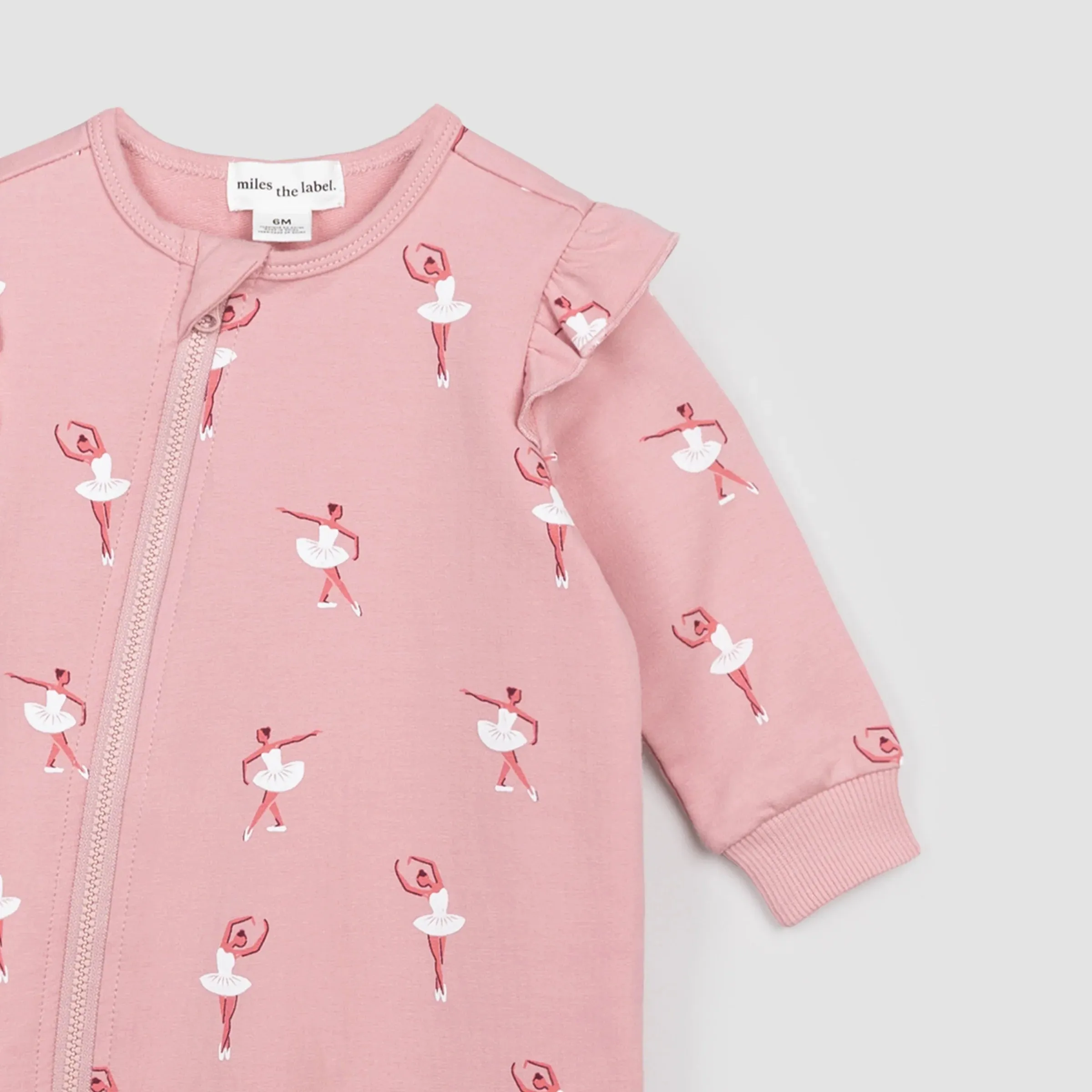 MILES THE LABEL Ballerina-Druck auf Rosé Rüschen-Playsuit