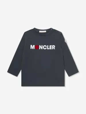 Moncler Enfant Baby Jungen Langarm Logo T-Shirt in Marineblau