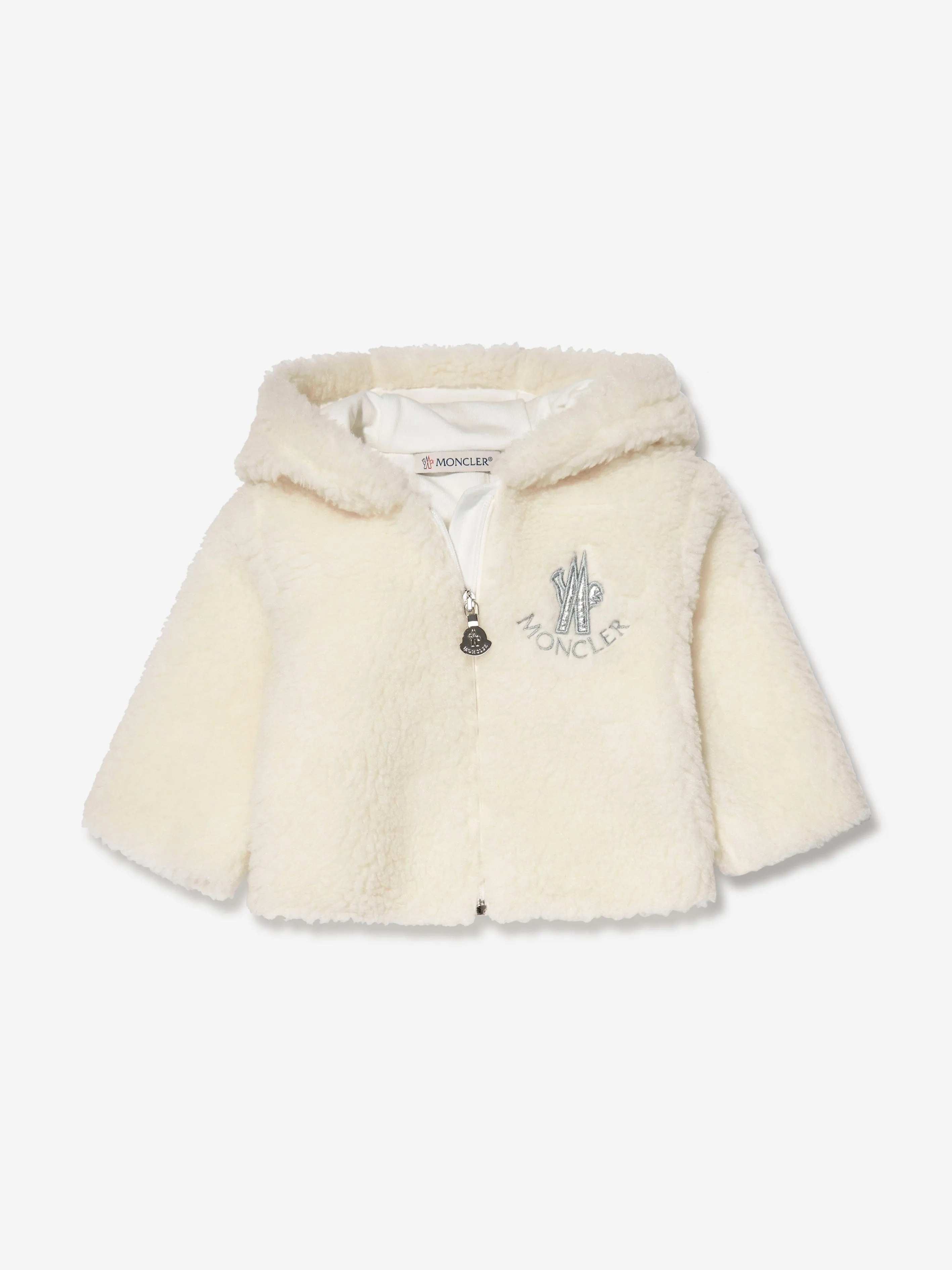 Moncler Enfant Baby Kunstfell Reißverschluss-Jacke und Hose Set in Elfenbein