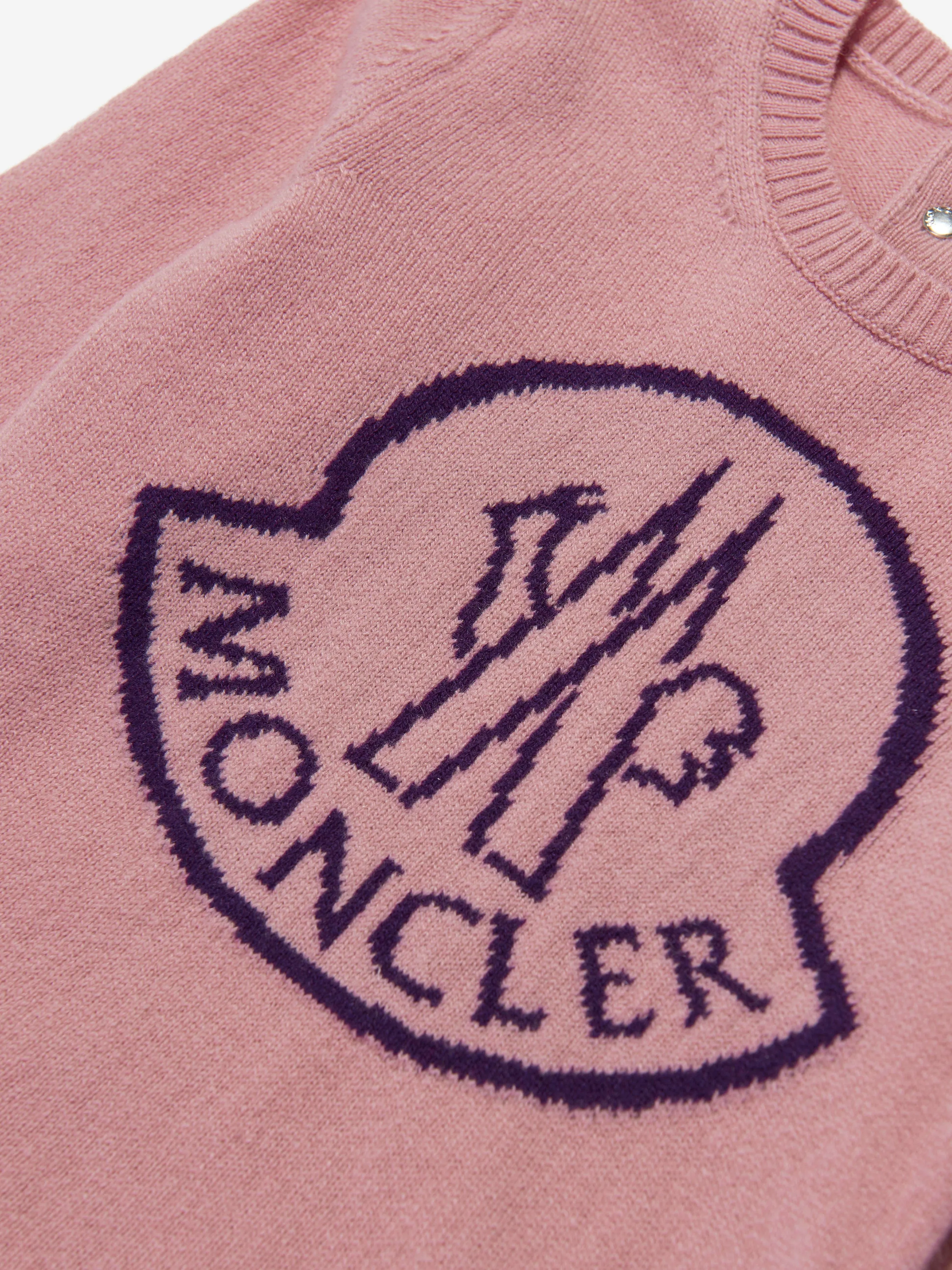 Moncler Enfant Strickkleid mit Logo für Baby-Mädchen in Rosa