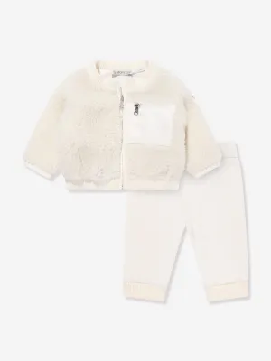 Moncler Enfant Baby Teddy Fleece Trainingsanzug in Elfenbein