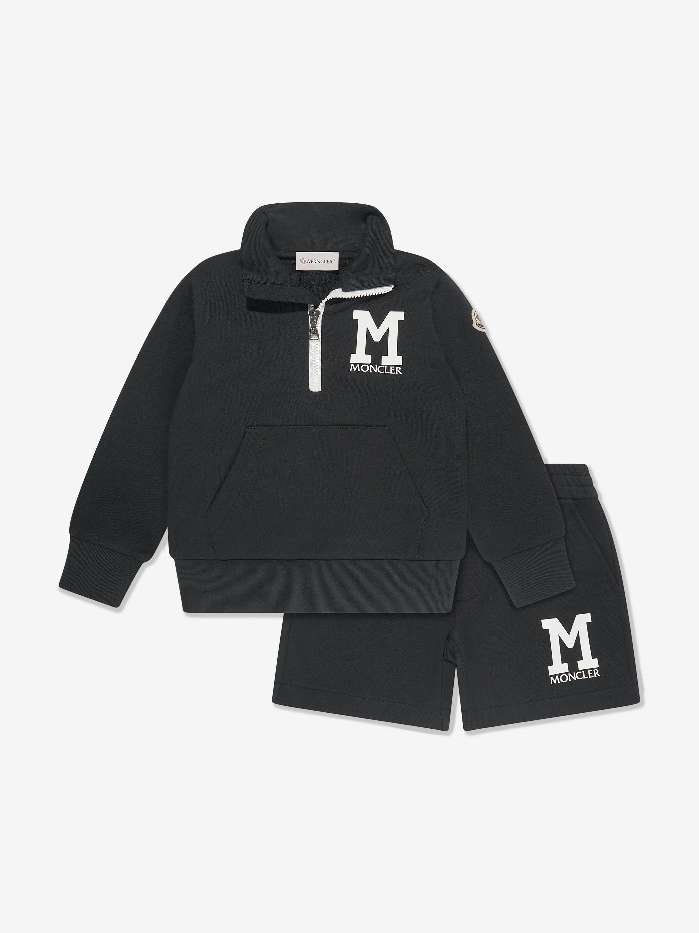 Moncler Enfant Jungen Logo Kurz-Tracksuit in Schwarz