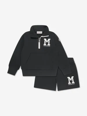 Moncler Enfant Jungen Logo Kurz-Tracksuit in Schwarz