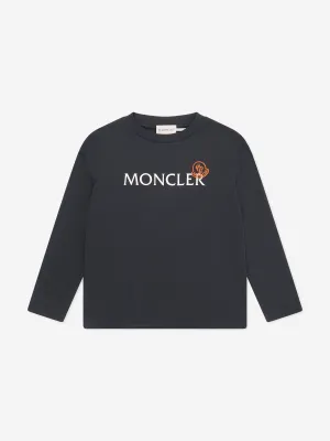 Moncler Enfant Jungen Langarm Logo T-Shirt in Marineblau