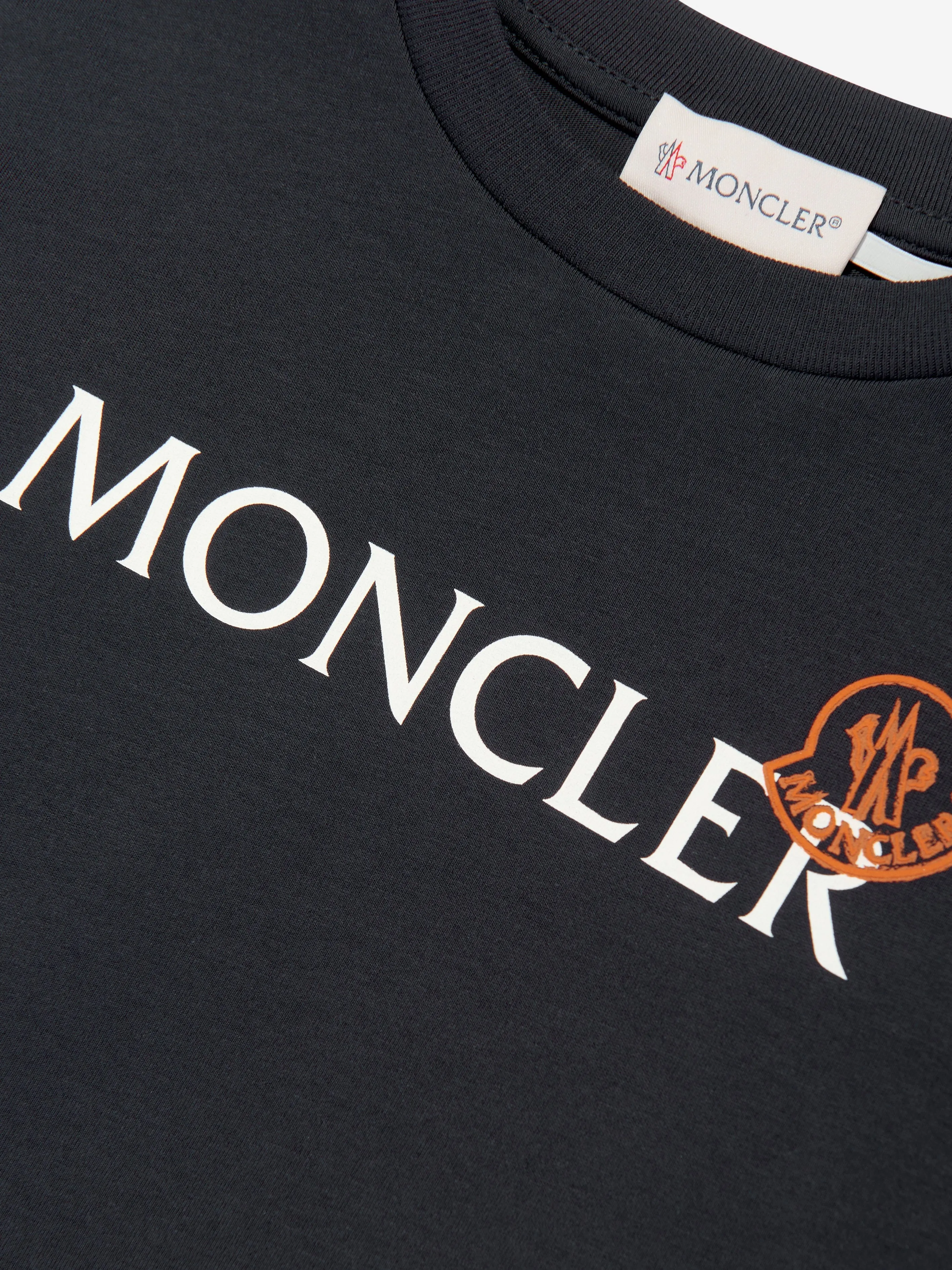 Moncler Enfant Jungen Langarm Logo T-Shirt in Marineblau