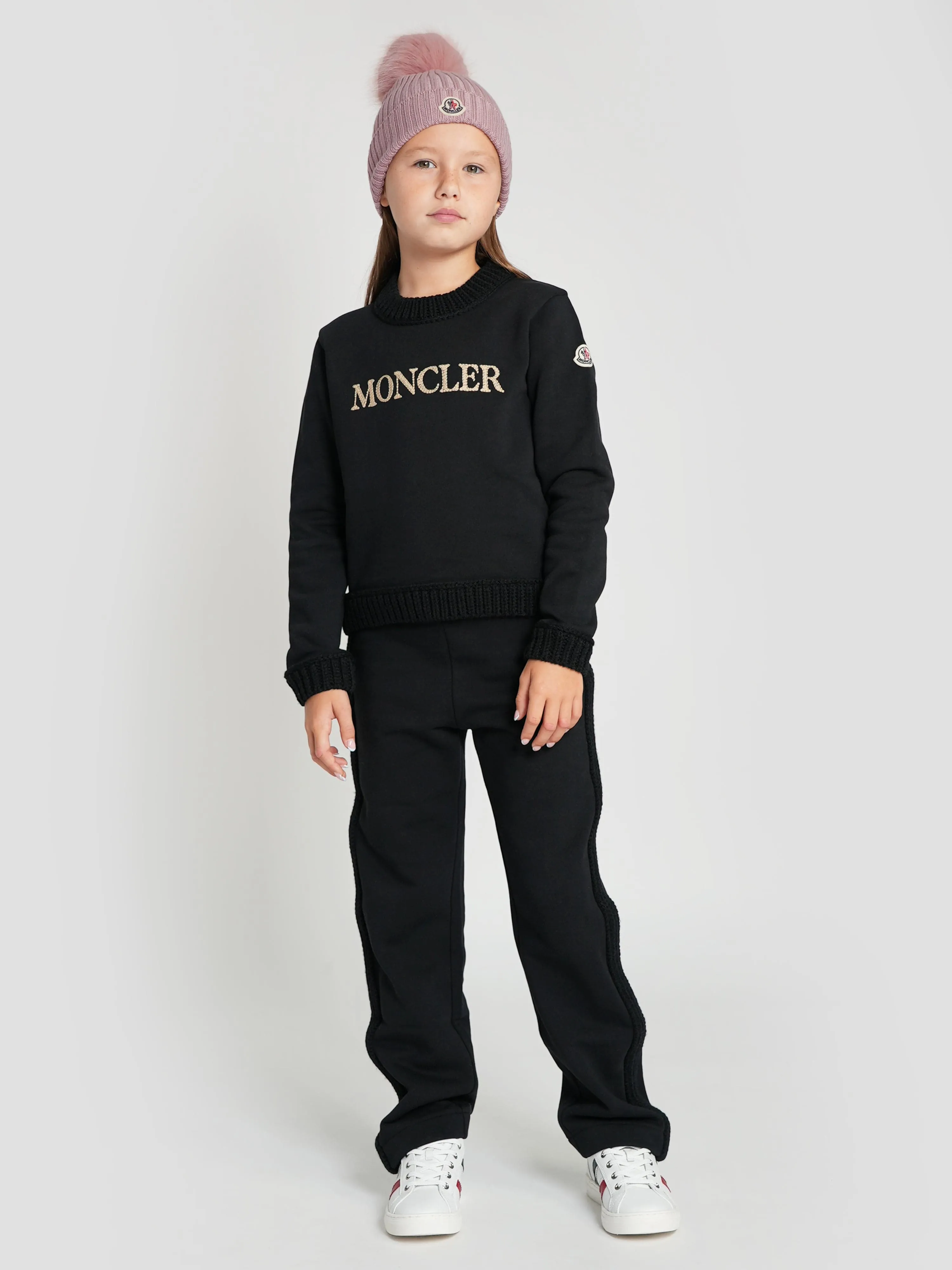 Moncler Enfant Mädchen Logo Tracksuit in Schwarz