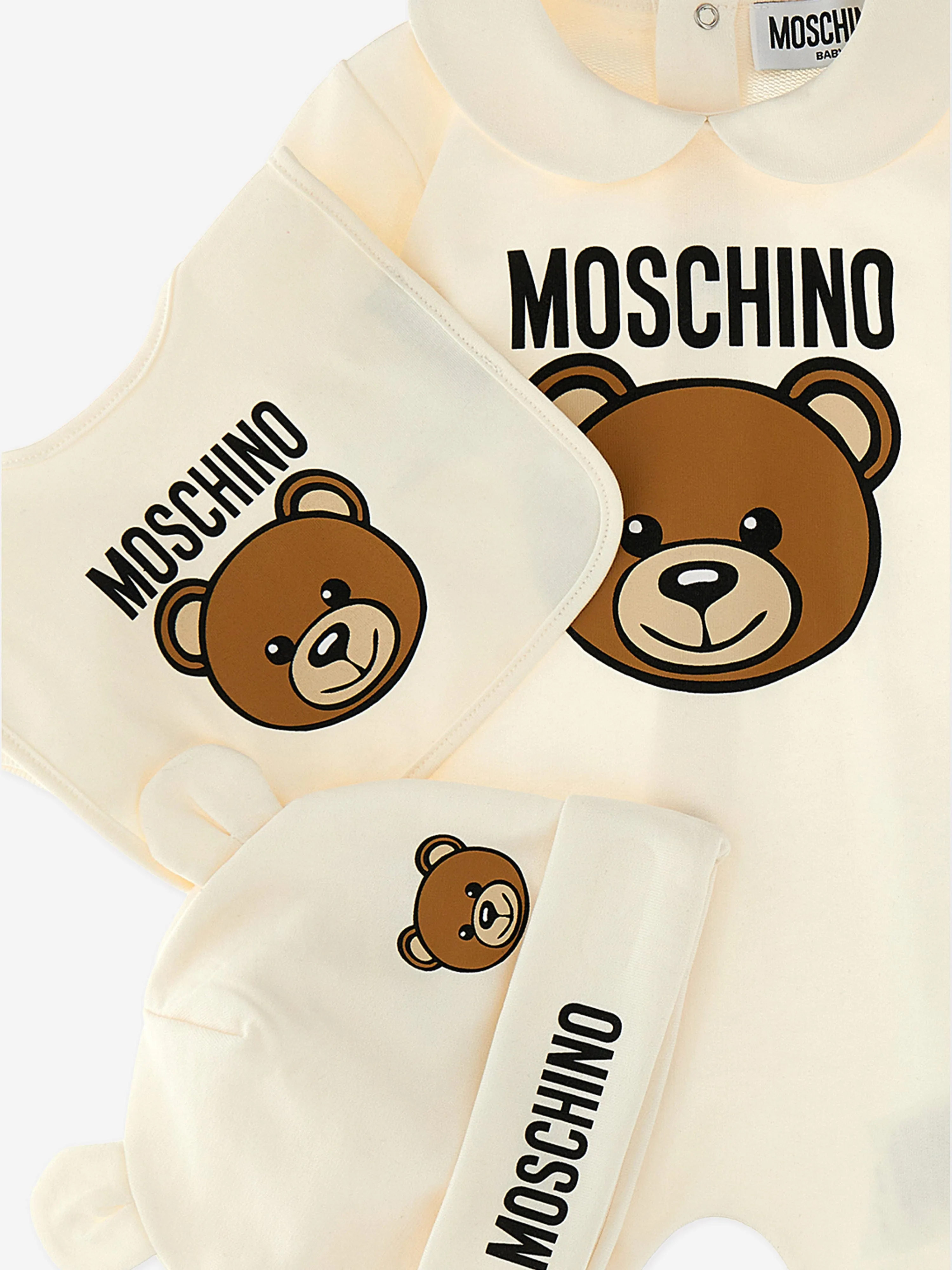 Moschino Baby Bär Logo Babygrow Geschenkset in Elfenbein