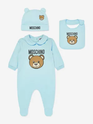 Moschino Baby Jungen Bären-Logo Babygrow Geschenkset in Blau