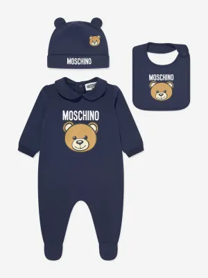 Moschino Baby Jungen Bären Logo Babygrow Geschenkset in Marineblau