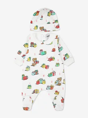 Moschino Baby Xmas Bär Babygrow und Hut Geschenkset in Elfenbein