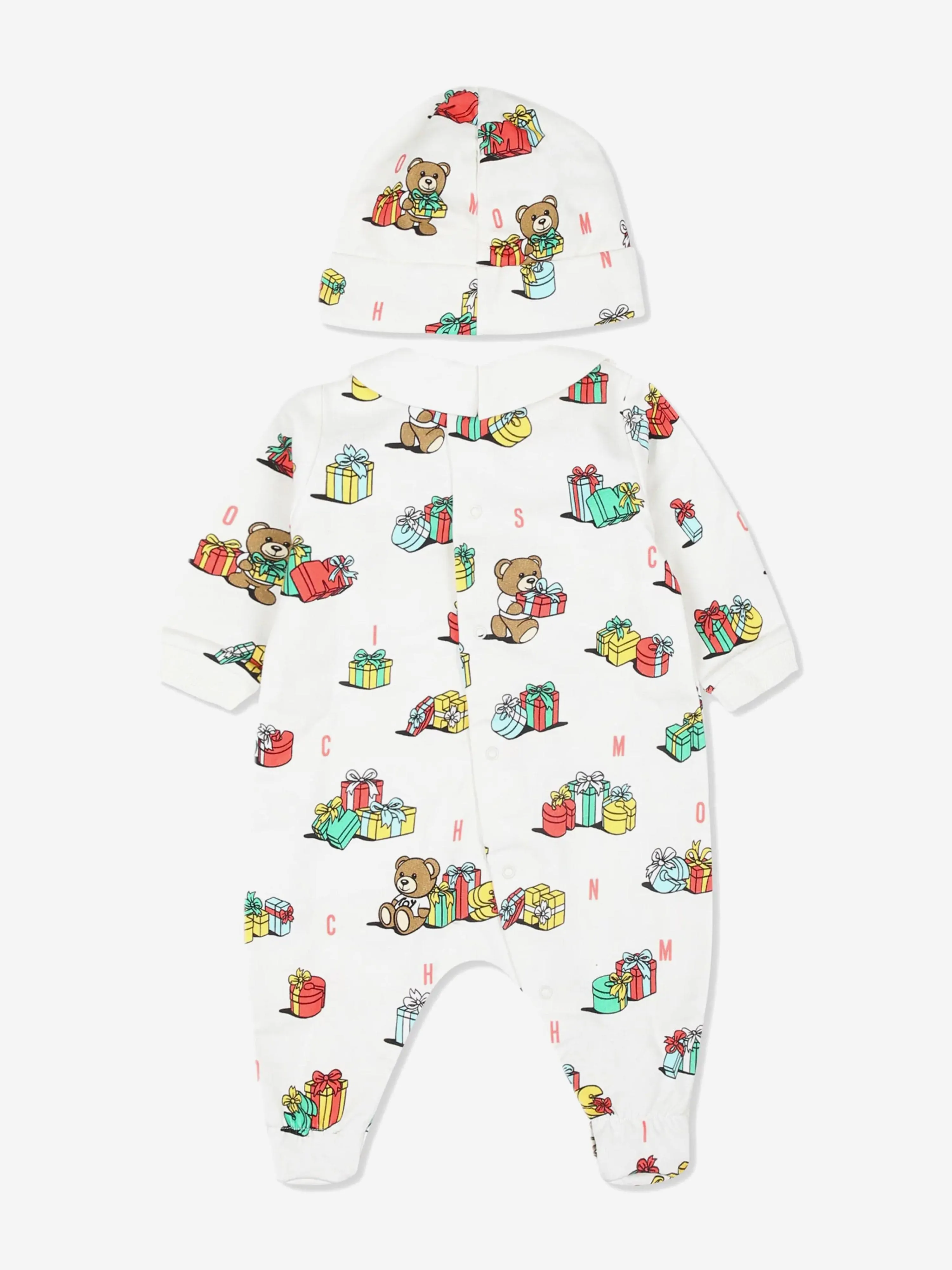 Moschino Baby Xmas Bär Babygrow und Hut Geschenkset in Elfenbein