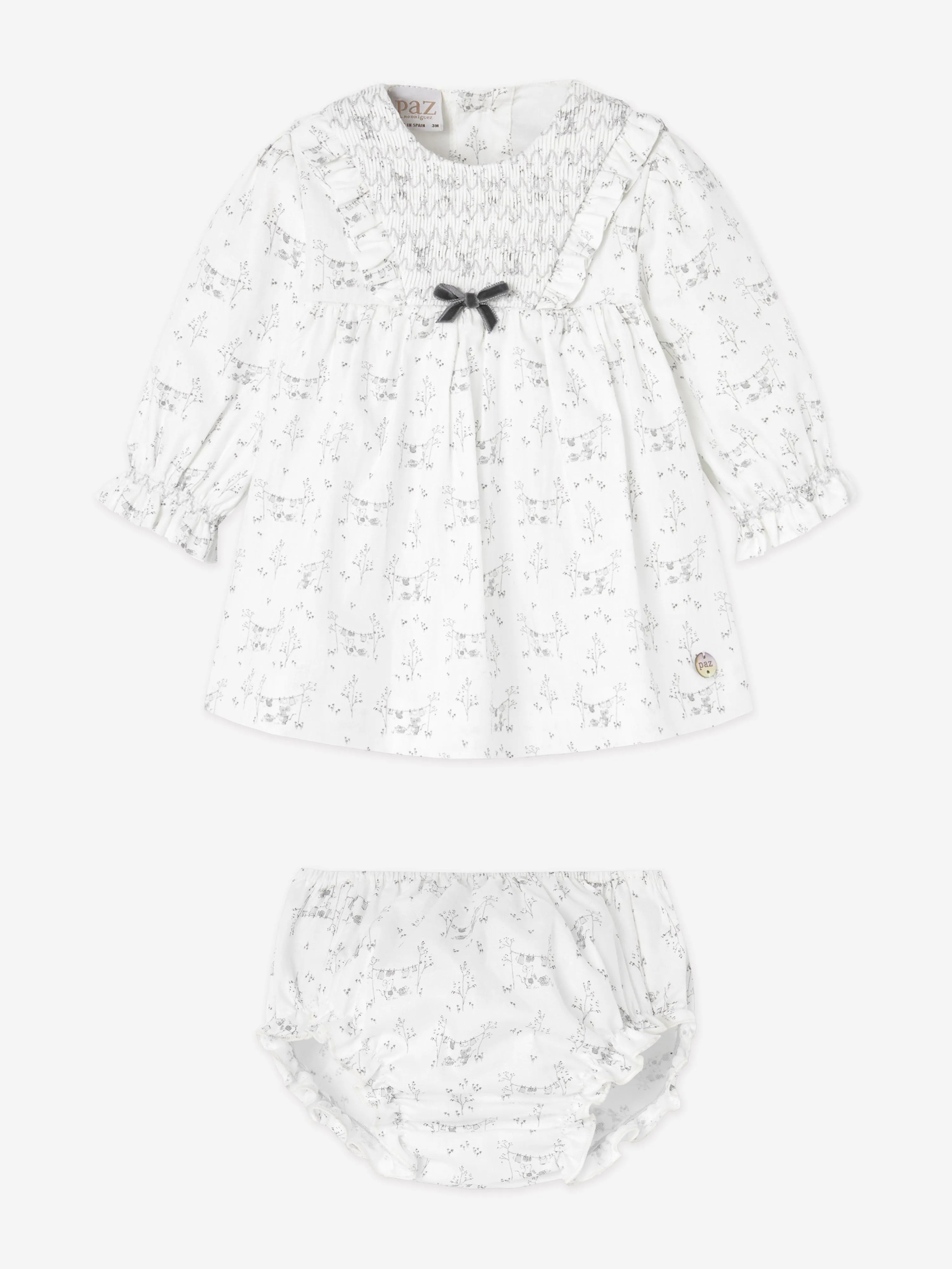Paz Rodriguez Baby Mädchen Baumwollkleid mit Slip in Weiß
