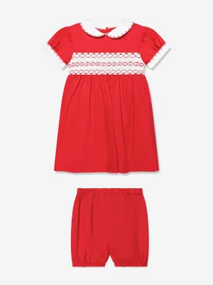 Rachel Riley Baby Girls Klassisches Smock-Kleid mit Bloomers in Rot