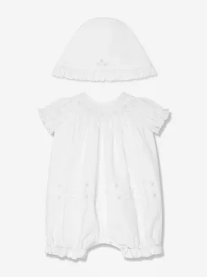 Sarah Louise Baby Bubble Romper und Häubchen in Elfenbein
