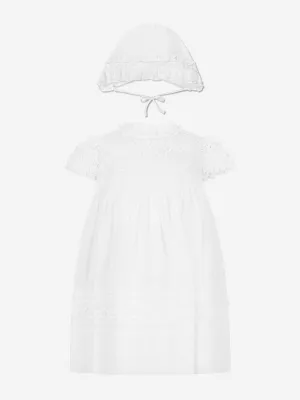 Sarah Louise Babykleid und Häubchen in Elfenbein