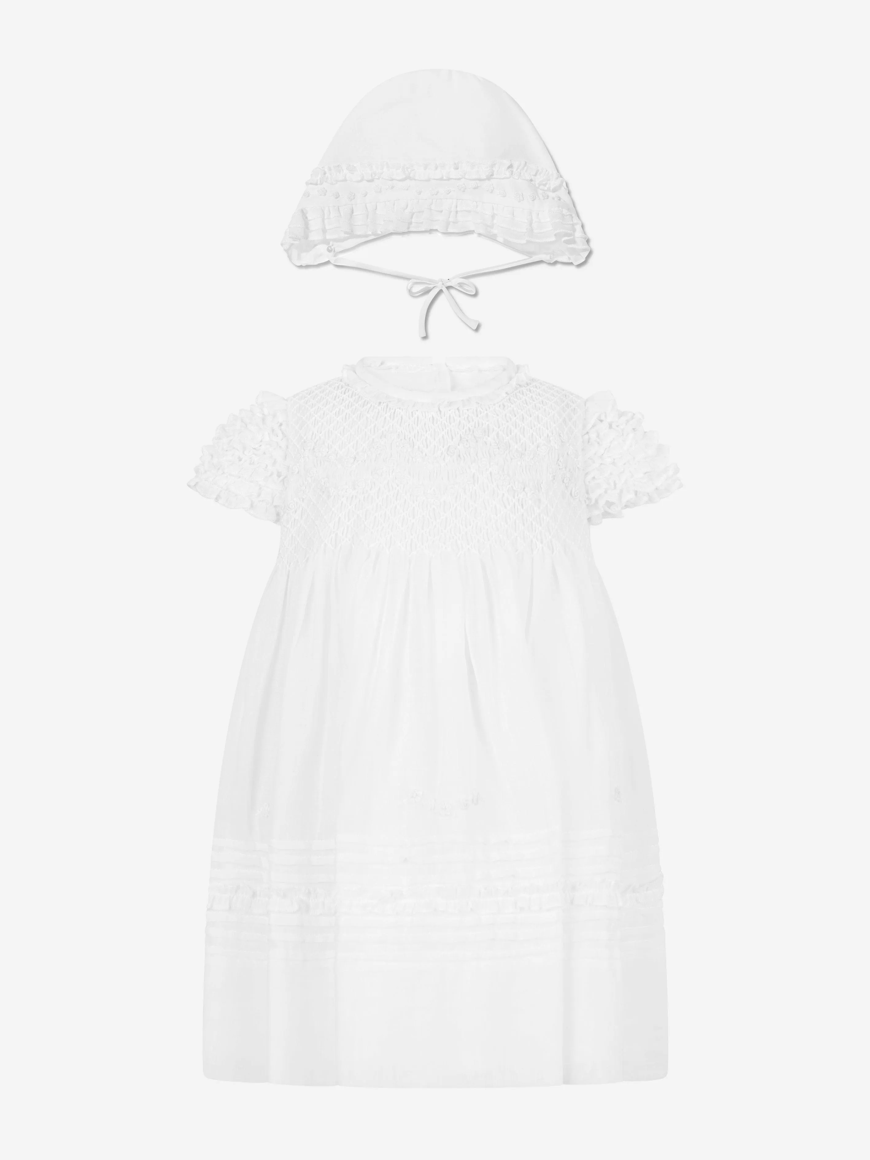 Sarah Louise Babykleid und Häubchen in Elfenbein