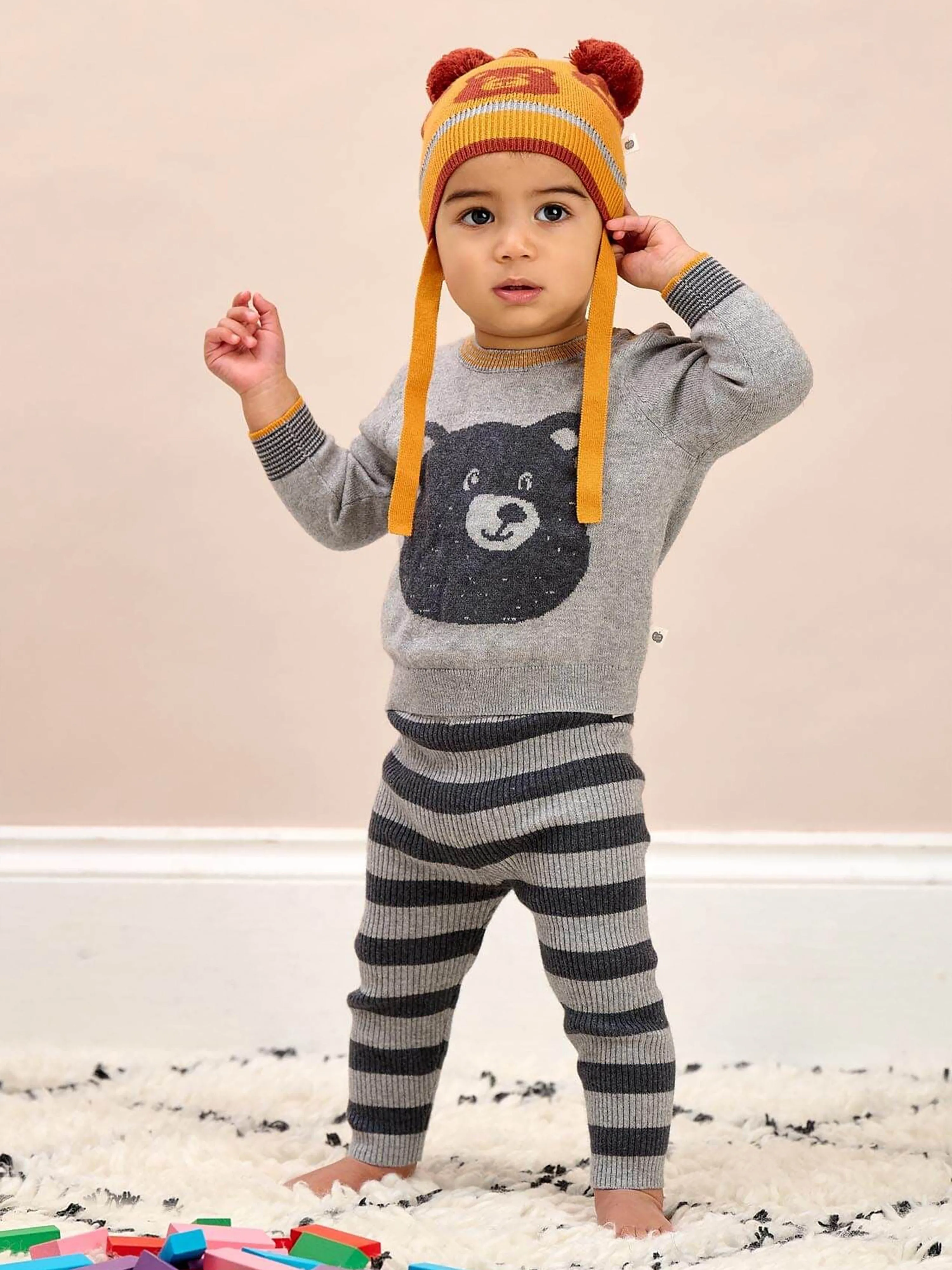 Der Bonnie Mob Kids Bär Kaschmir Strickpullover in Grau
