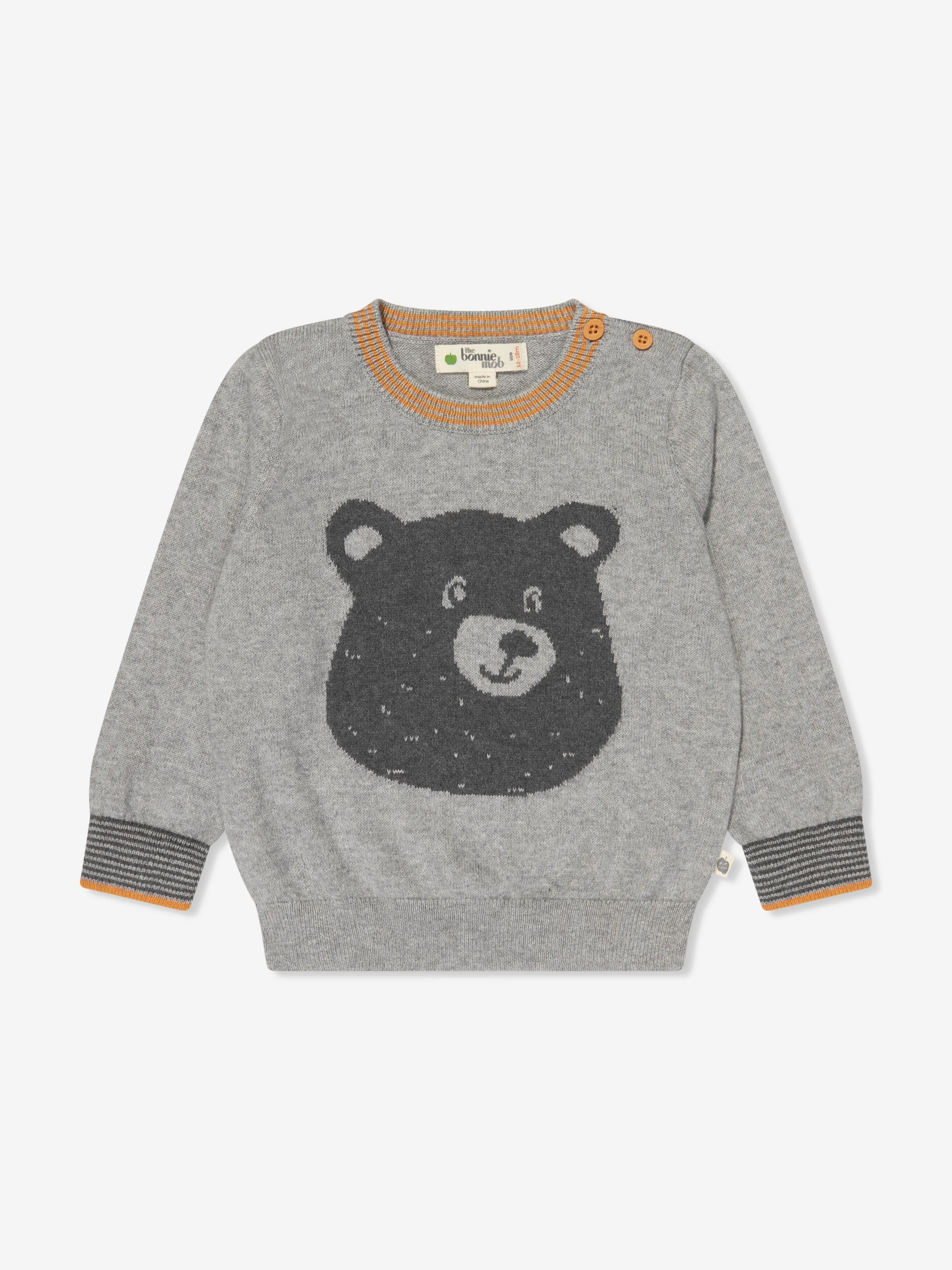 Der Bonnie Mob Kids Bär Kaschmir Strickpullover in Grau